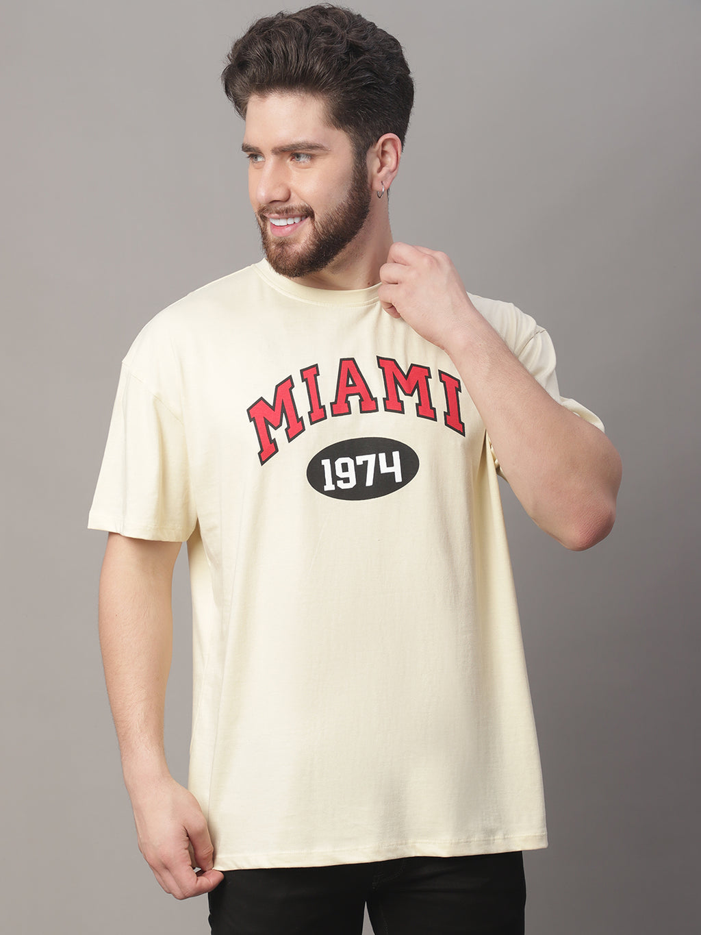 Printed Yellow Oversized T-shirt for Men - M image
