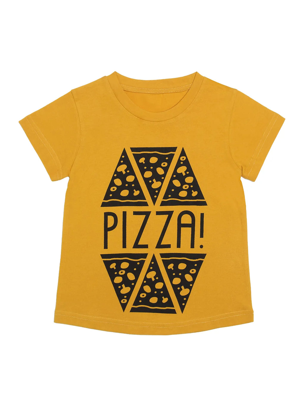 Door74 Unisex Yellow Pizza Printed Round Neck T-Shirt - 7-8Y image