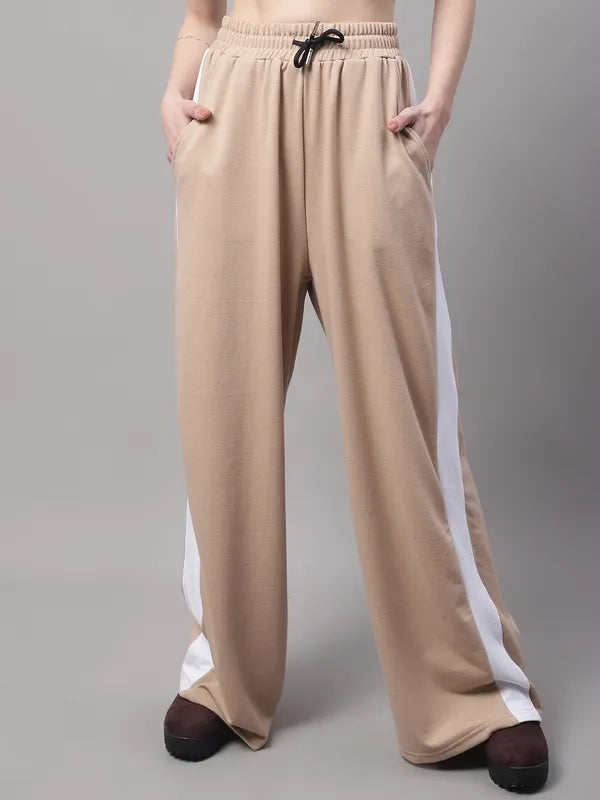 Beige Cotton Solid Joggers For Women - S image