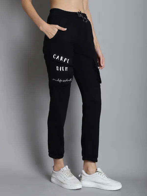 Black Cargo Printed Pants for women - XL image