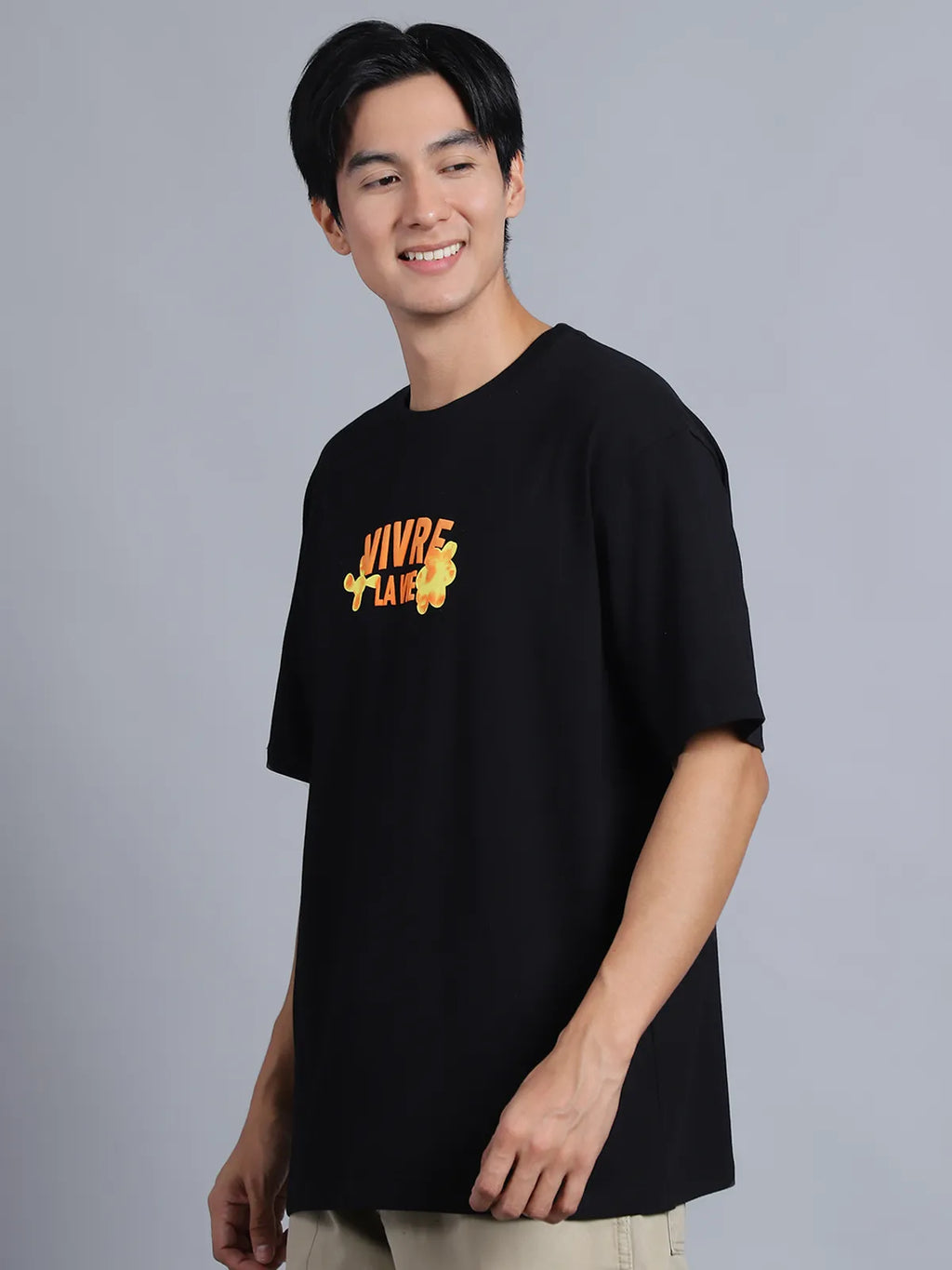 Black Typography Back-Printed Oversized T-shirt For Men