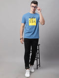 Blue-Printed Regular-Fit T-shirt For Men