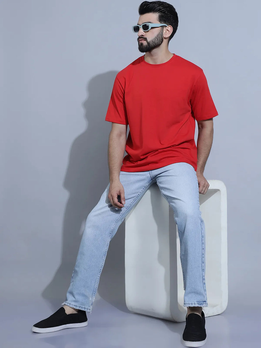 Red Plain Oversized T-shirt For Men
