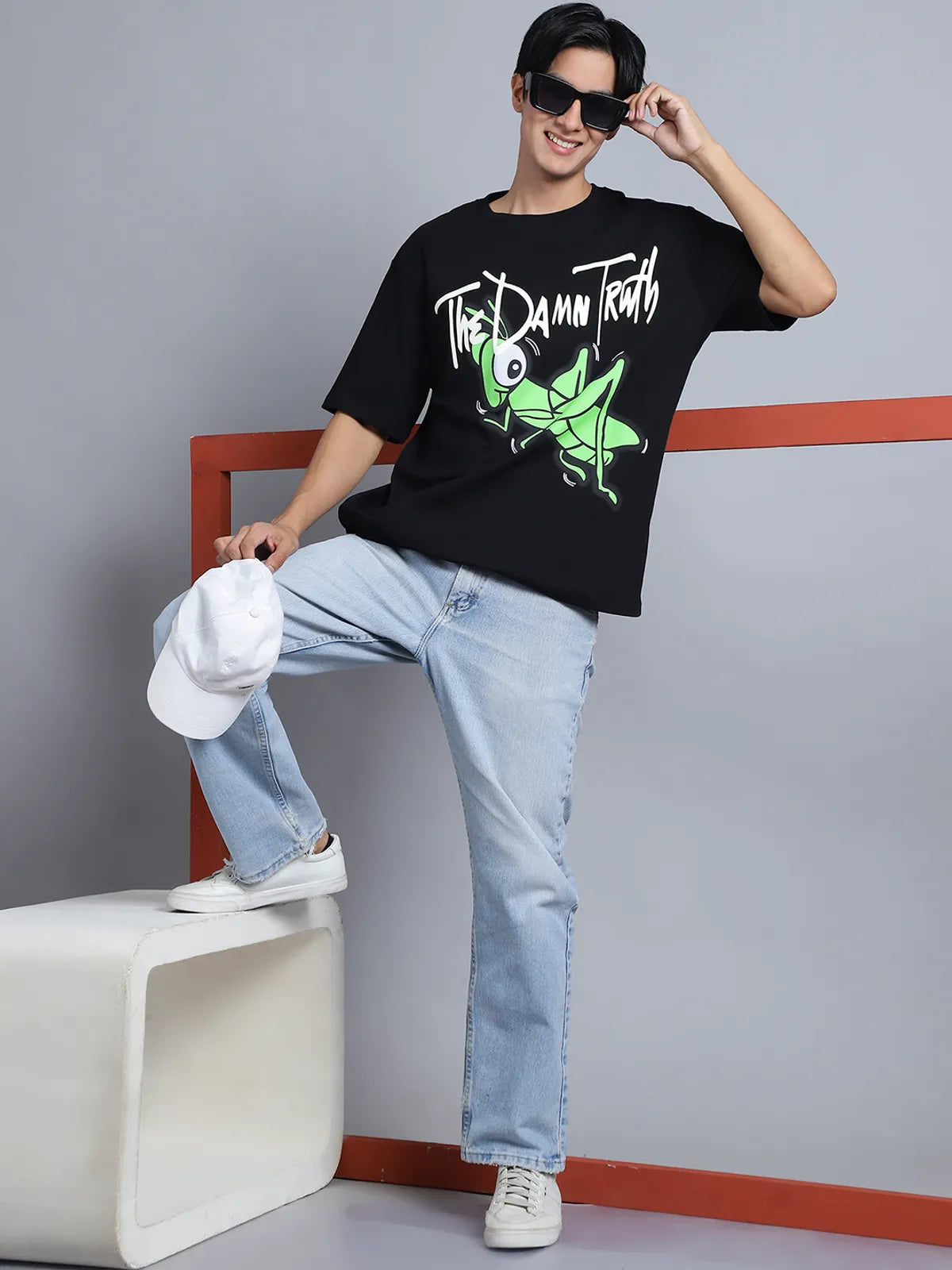 Black Printed Oversized Graphic T-shirt For Men