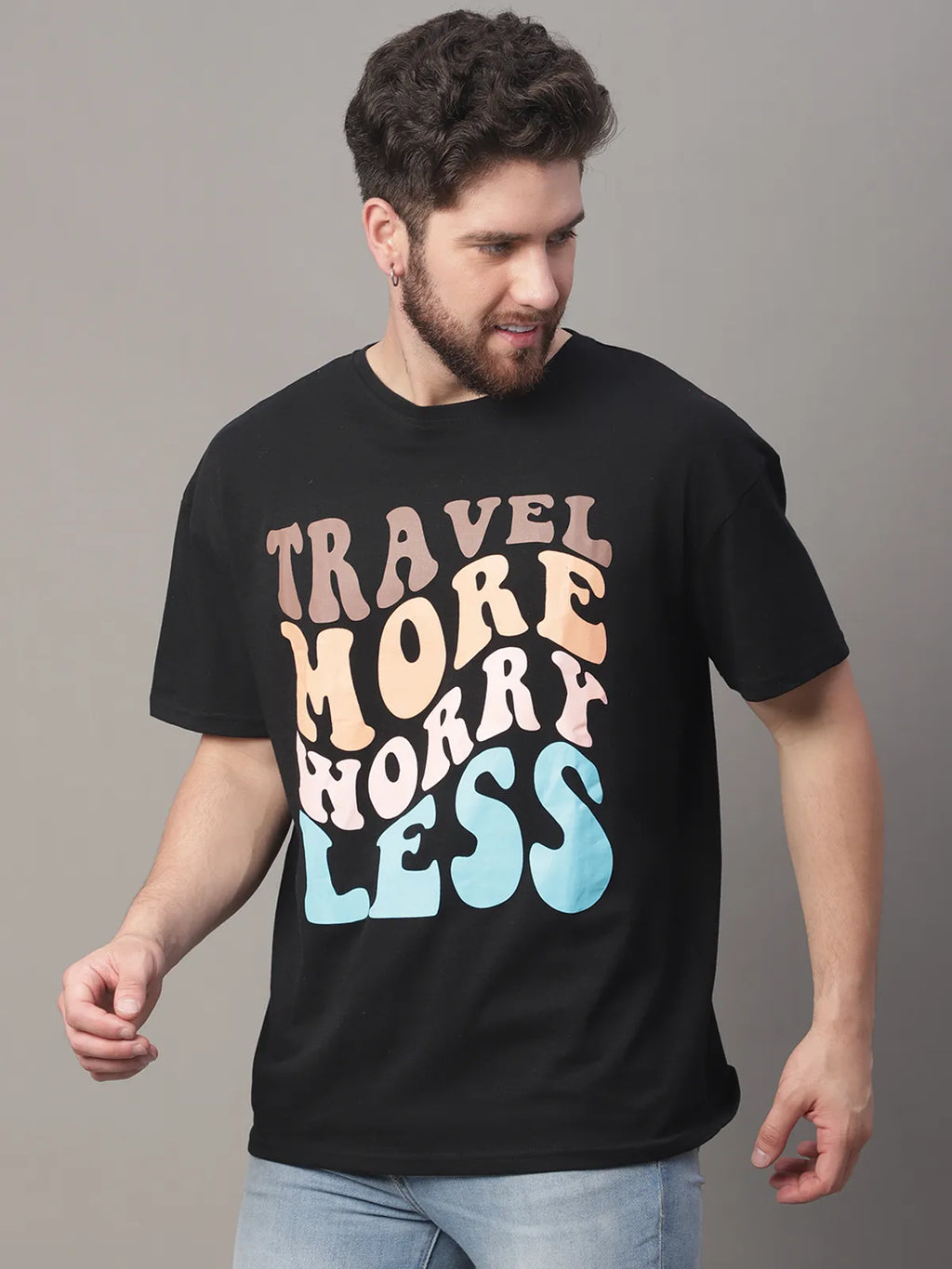 Black Travel Quote Oversized T-shirt for Men
