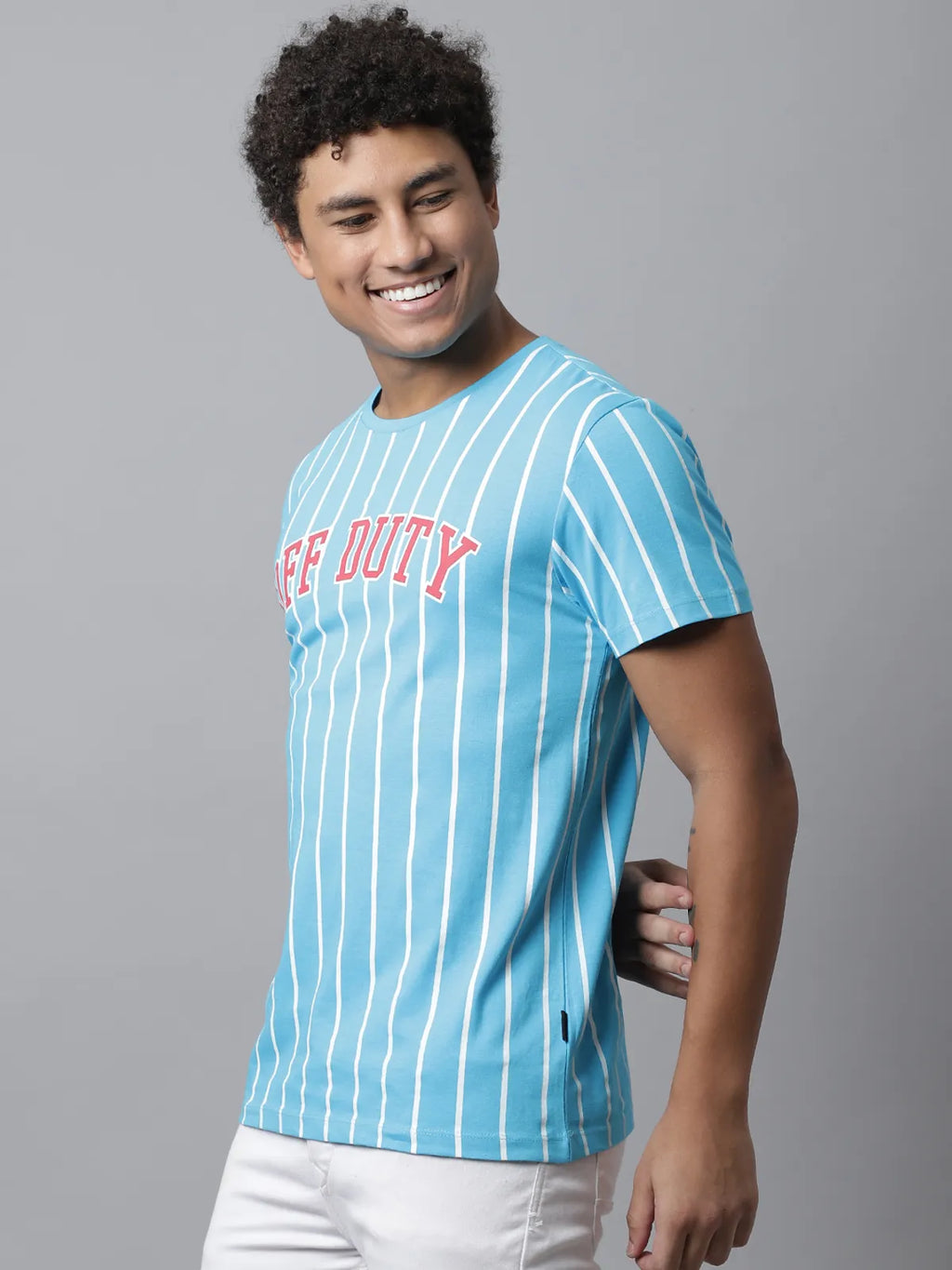 Blue and White Striped T-shirt For Men