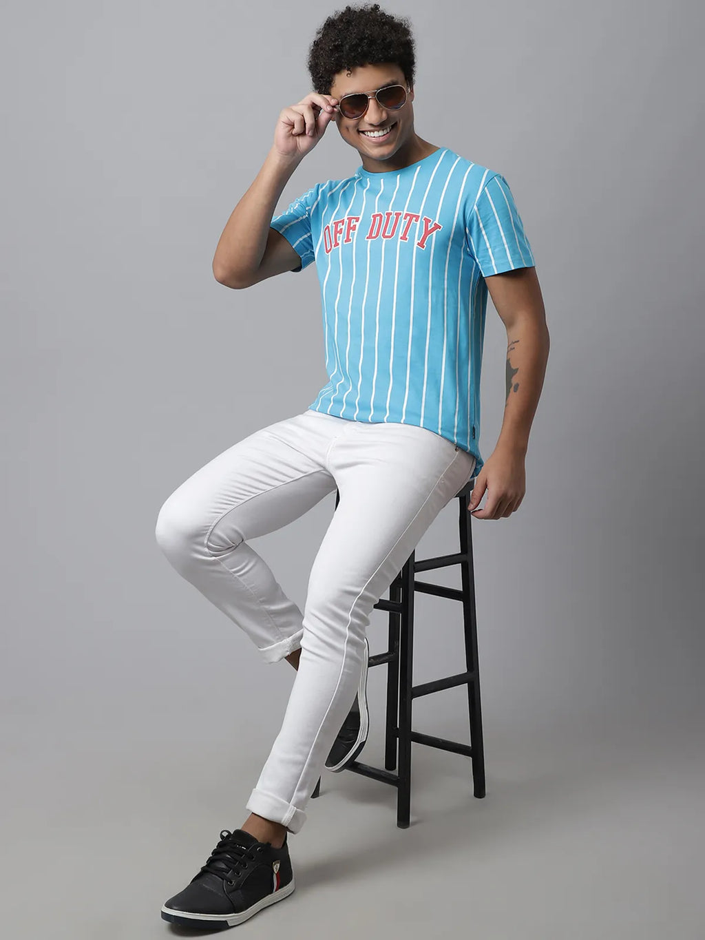 Blue and White Striped T-shirt For Men