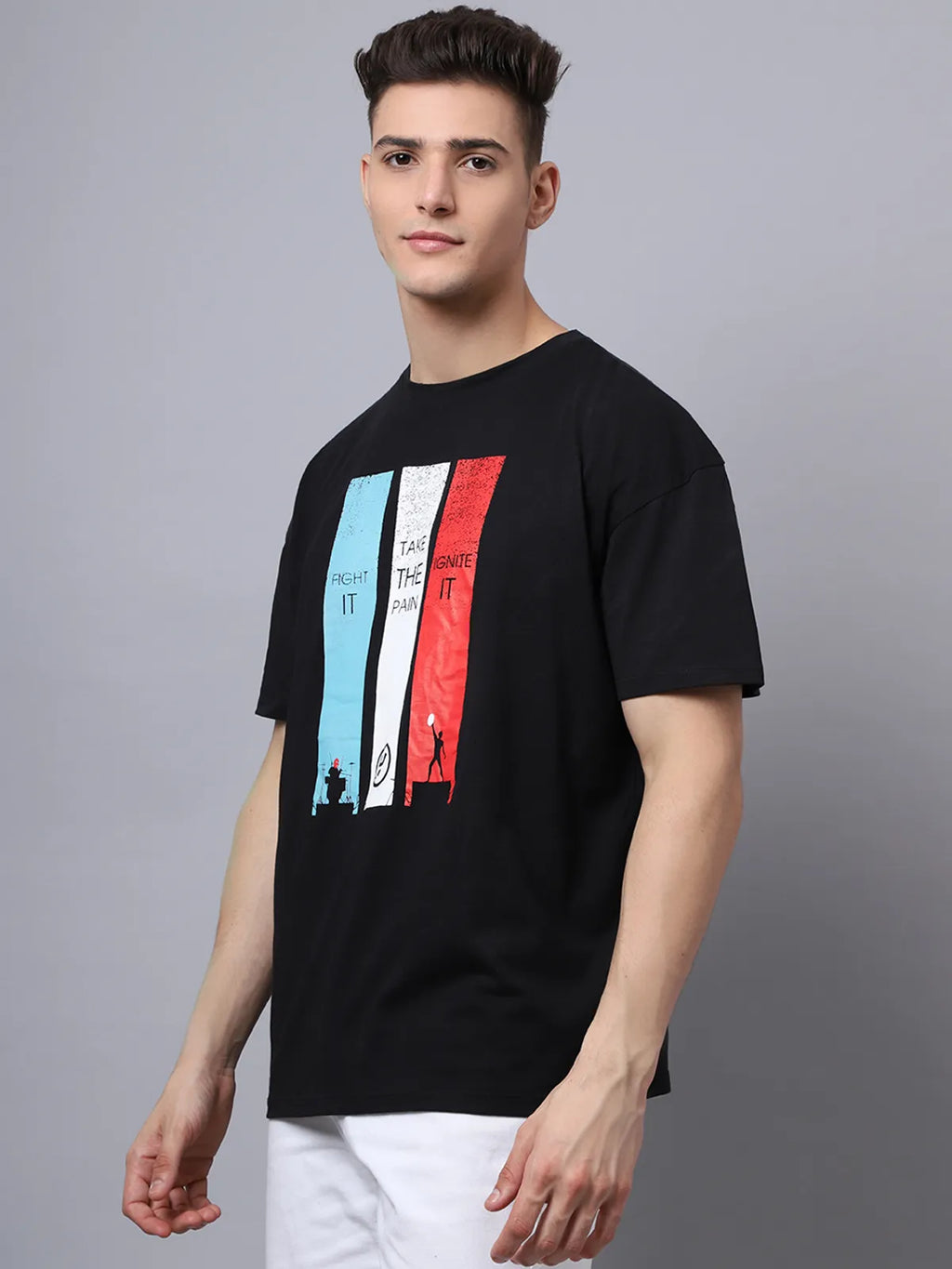 Black Cotton Printed Oversized T-Shirt For Men