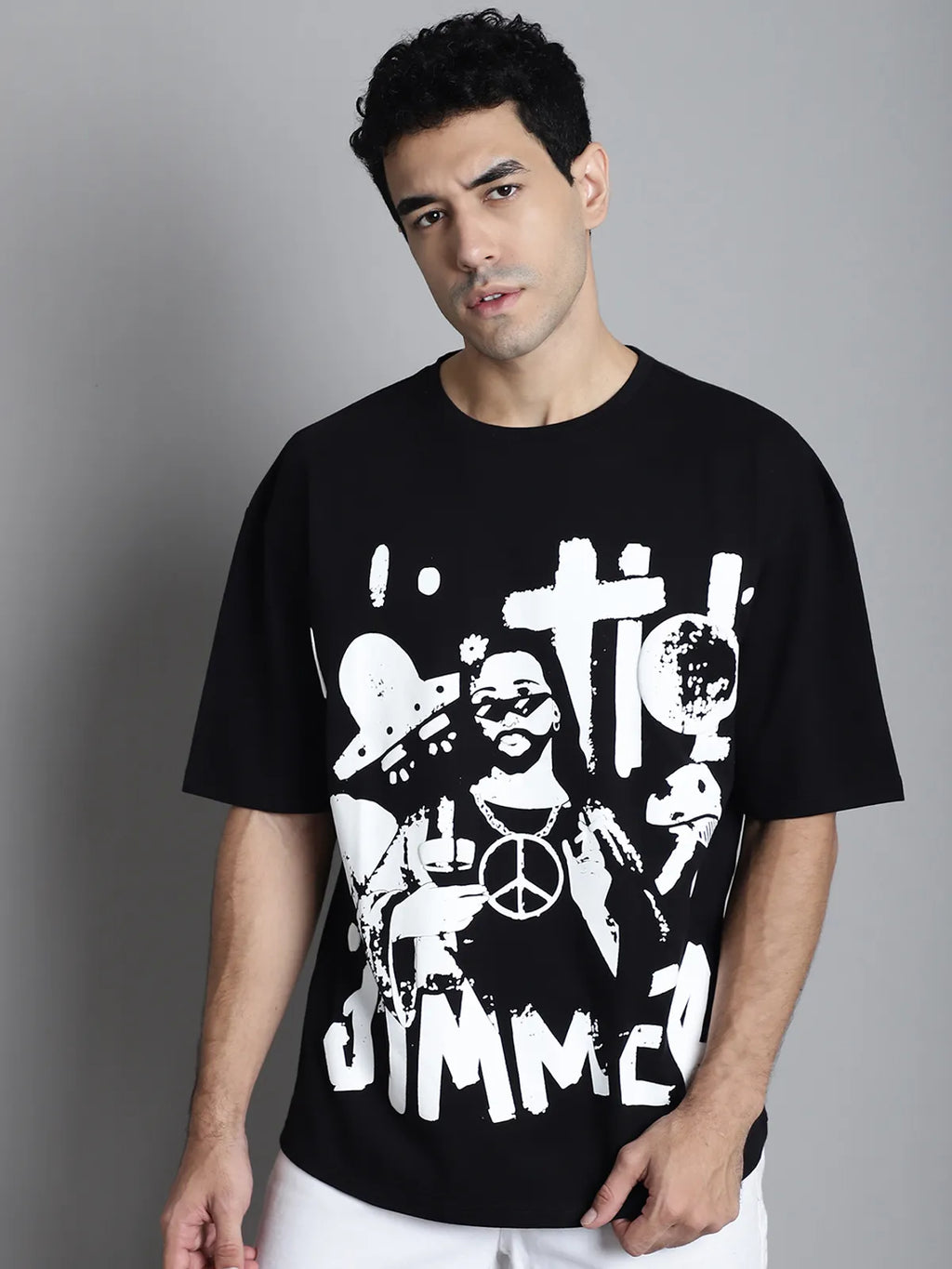 Black Monochrome Oversized T-shirt For Men