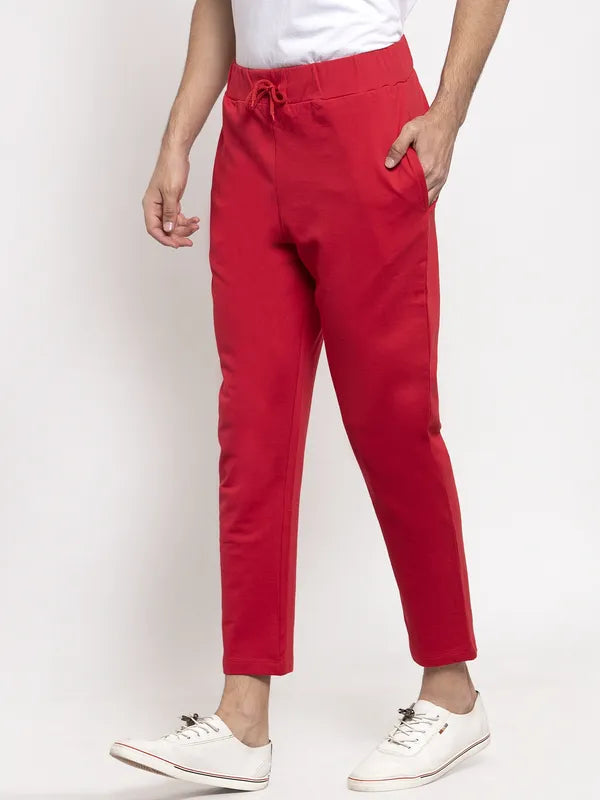 Red Cotton Solid Jogger For Men - XL image