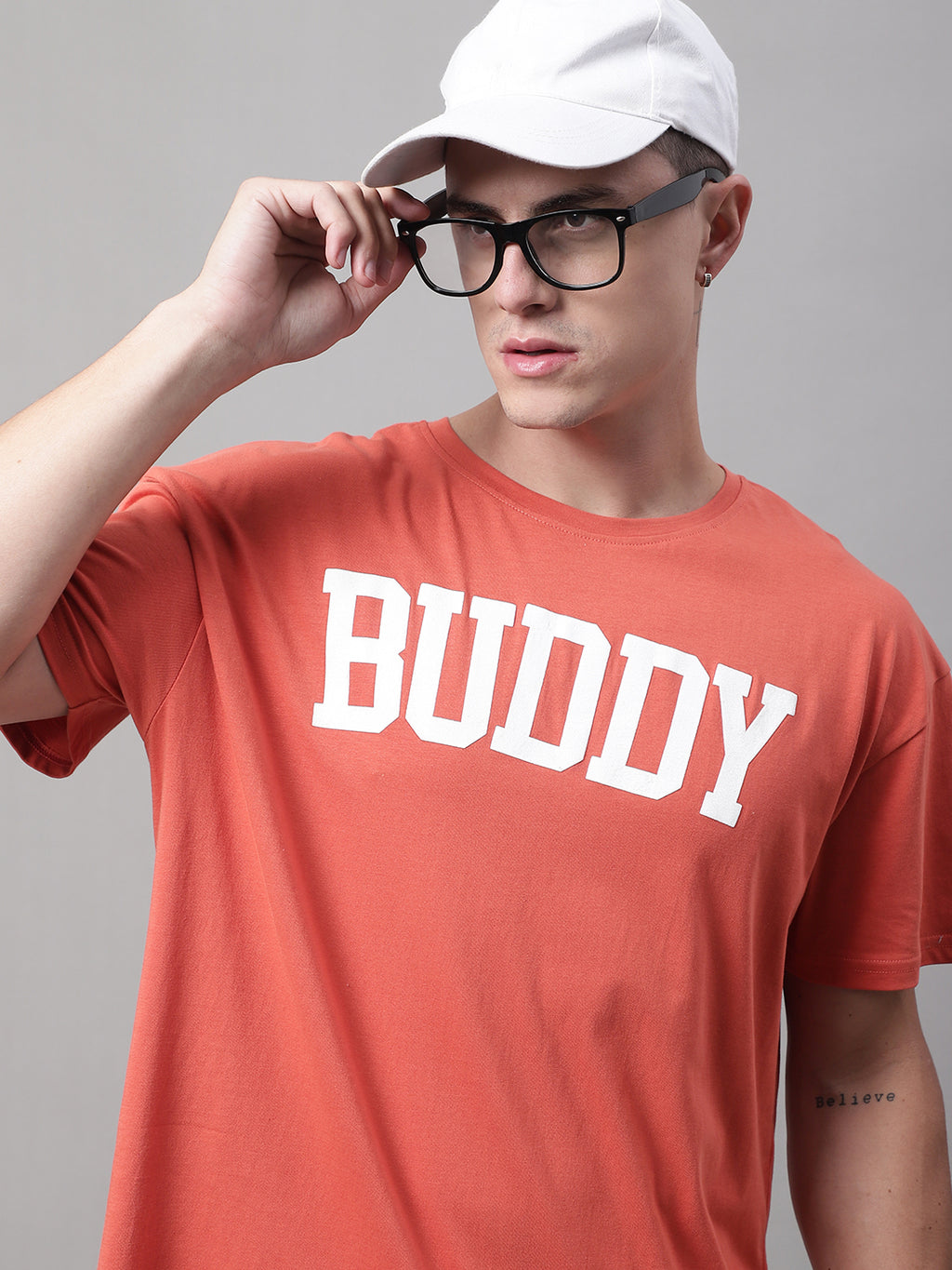 DOOR74 MENS BUDDY PRINTED RUST COLOR OVERSIZE FIT TSHIRT image 1
