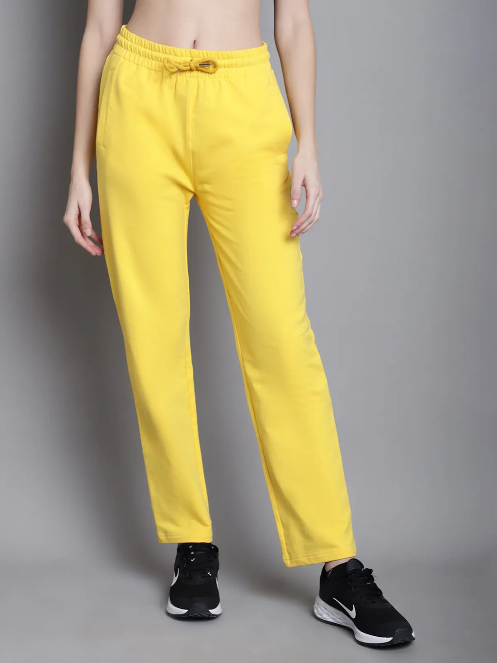 Yellow Cotton Solid Joggers For Women - M image