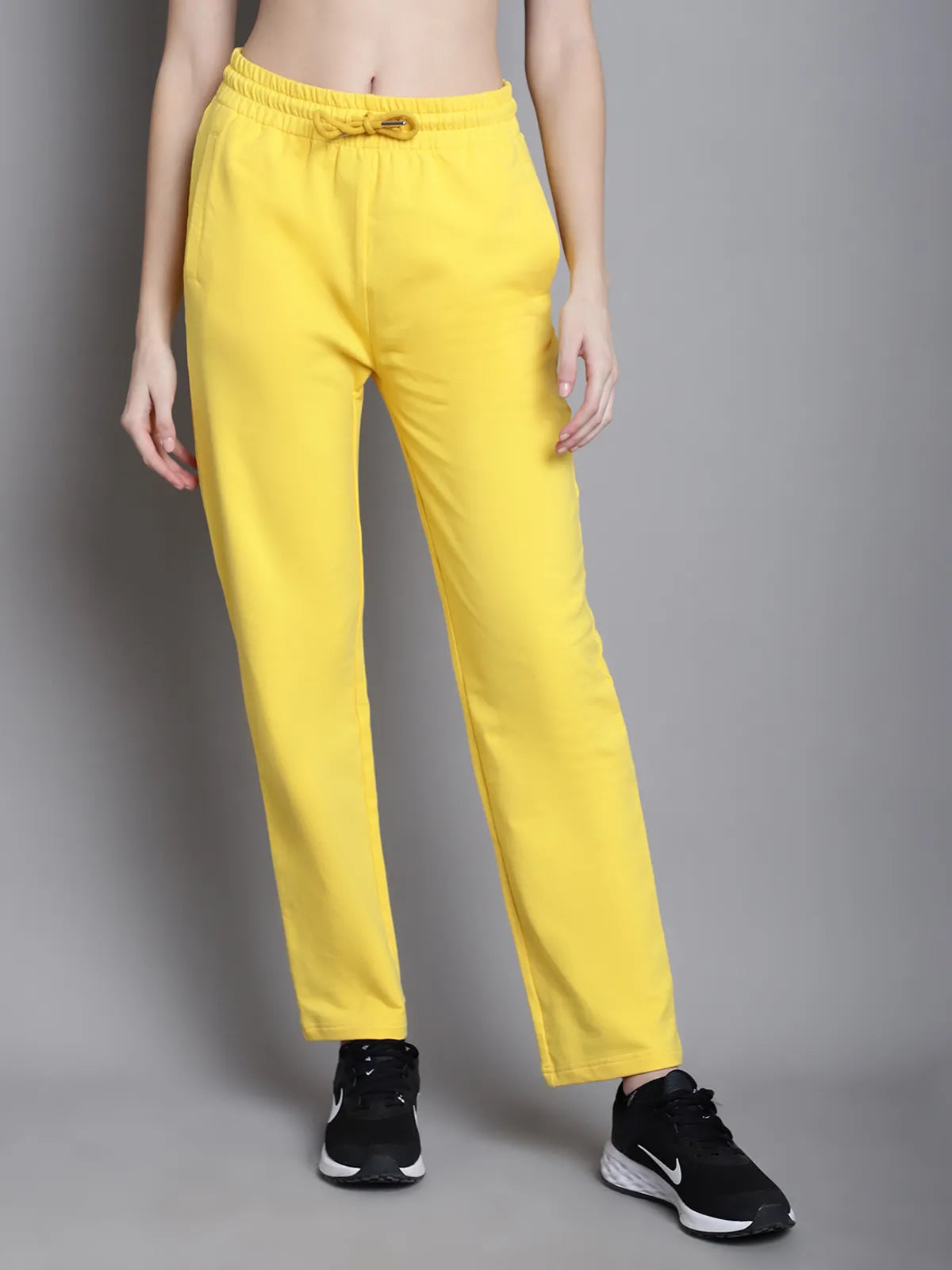 Yellow Cotton Solid Joggers For Women - XL image