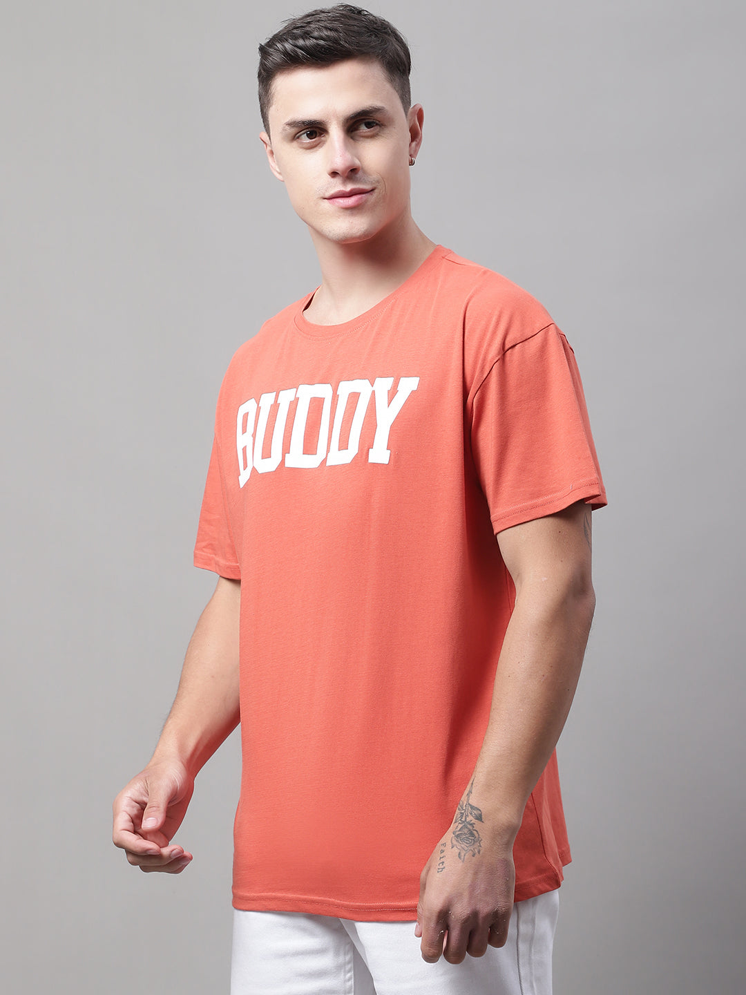 DOOR74 MENS BUDDY PRINTED RUST COLOR OVERSIZE FIT TSHIRT image 5