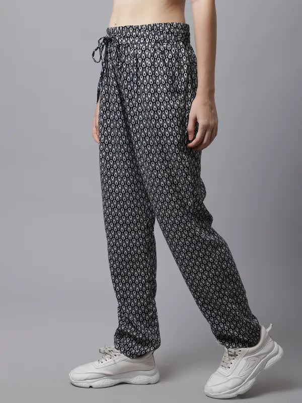 Black Cotton Printed Joggers For Women image 3