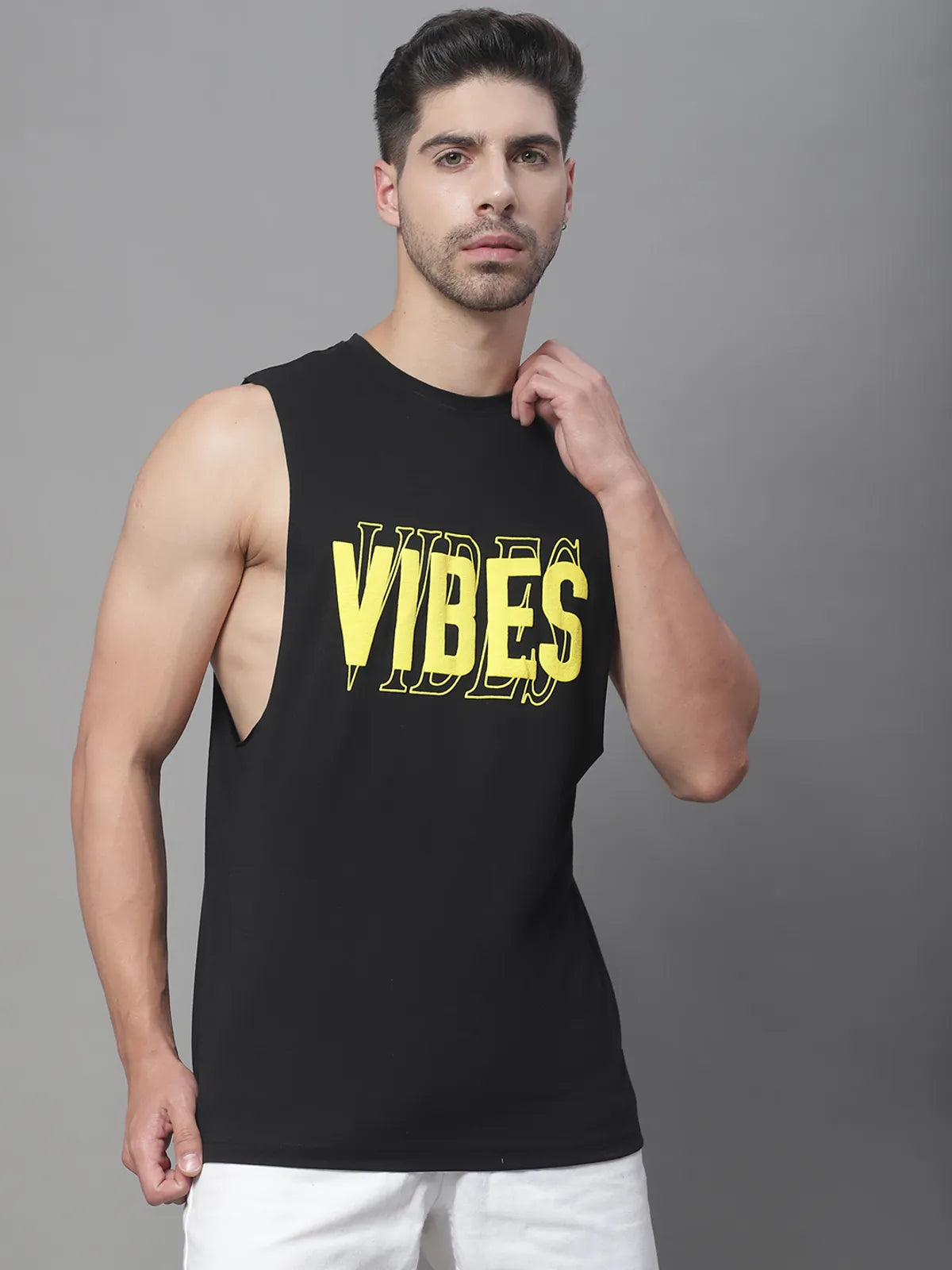 Door74 Vibes Printed Drop Armhole Black Vest image 0