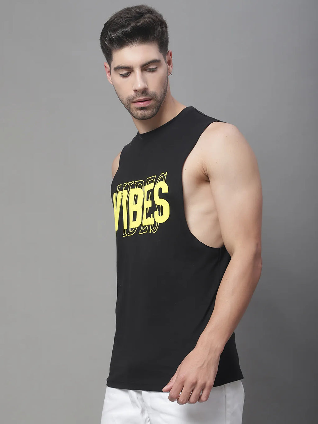 Door74 Vibes Printed Drop Armhole Black Vest - M image
