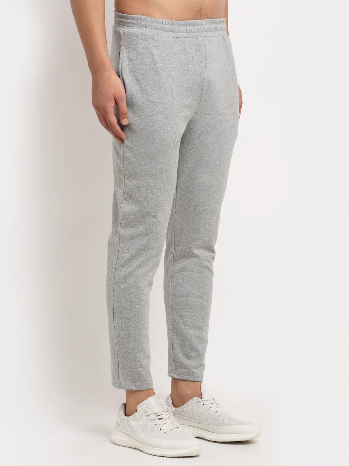 Light Grey Cotton Solid Joggers for Men - M image