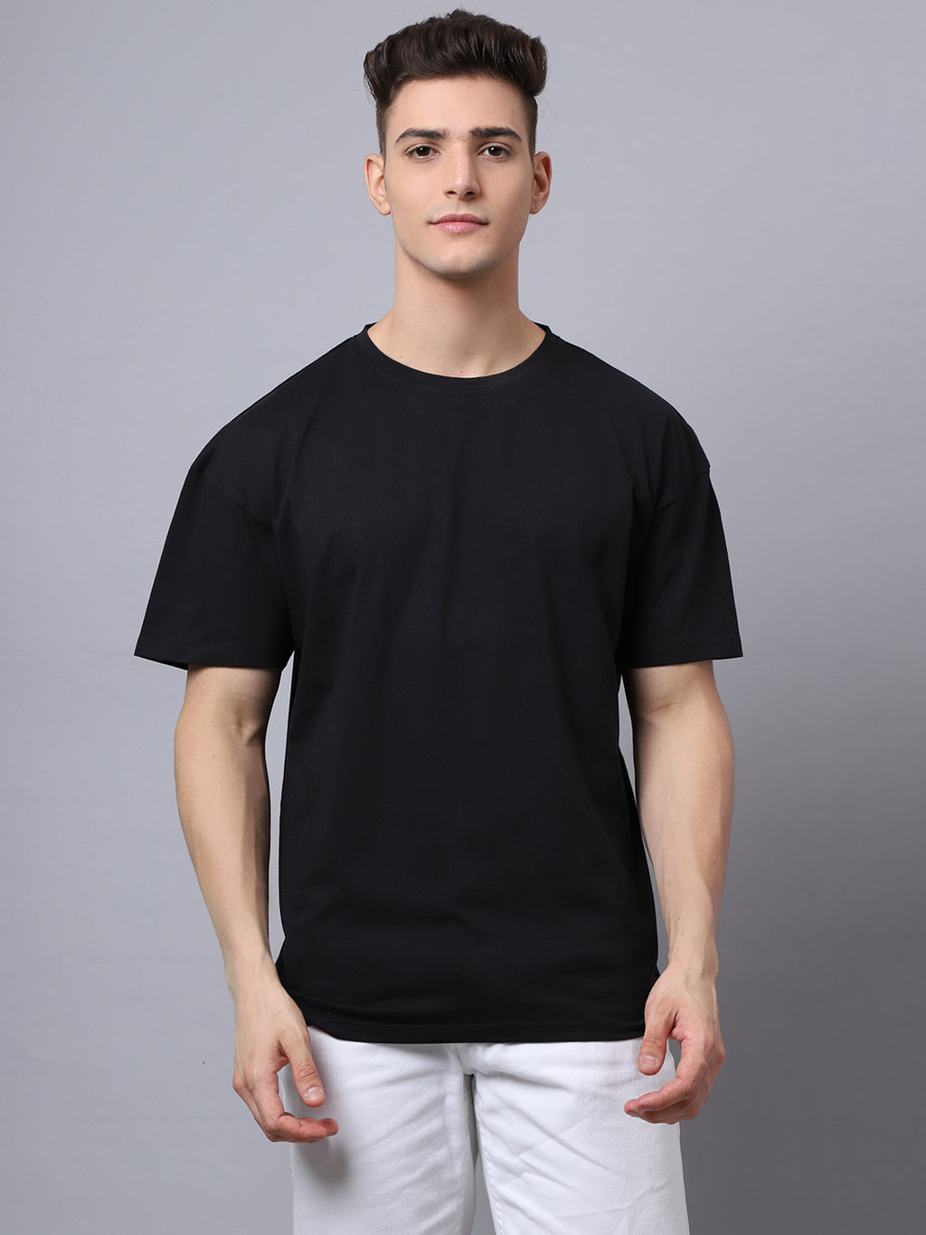 Men's Black Round Neck Oversized T-shirt For Casual Days - S, Black image
