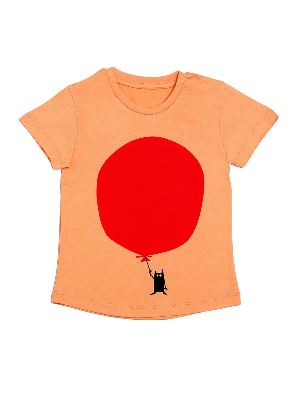 Door74 Unisex Peach Balloon Printed Round Neck T-Shirt - 7-8Y image