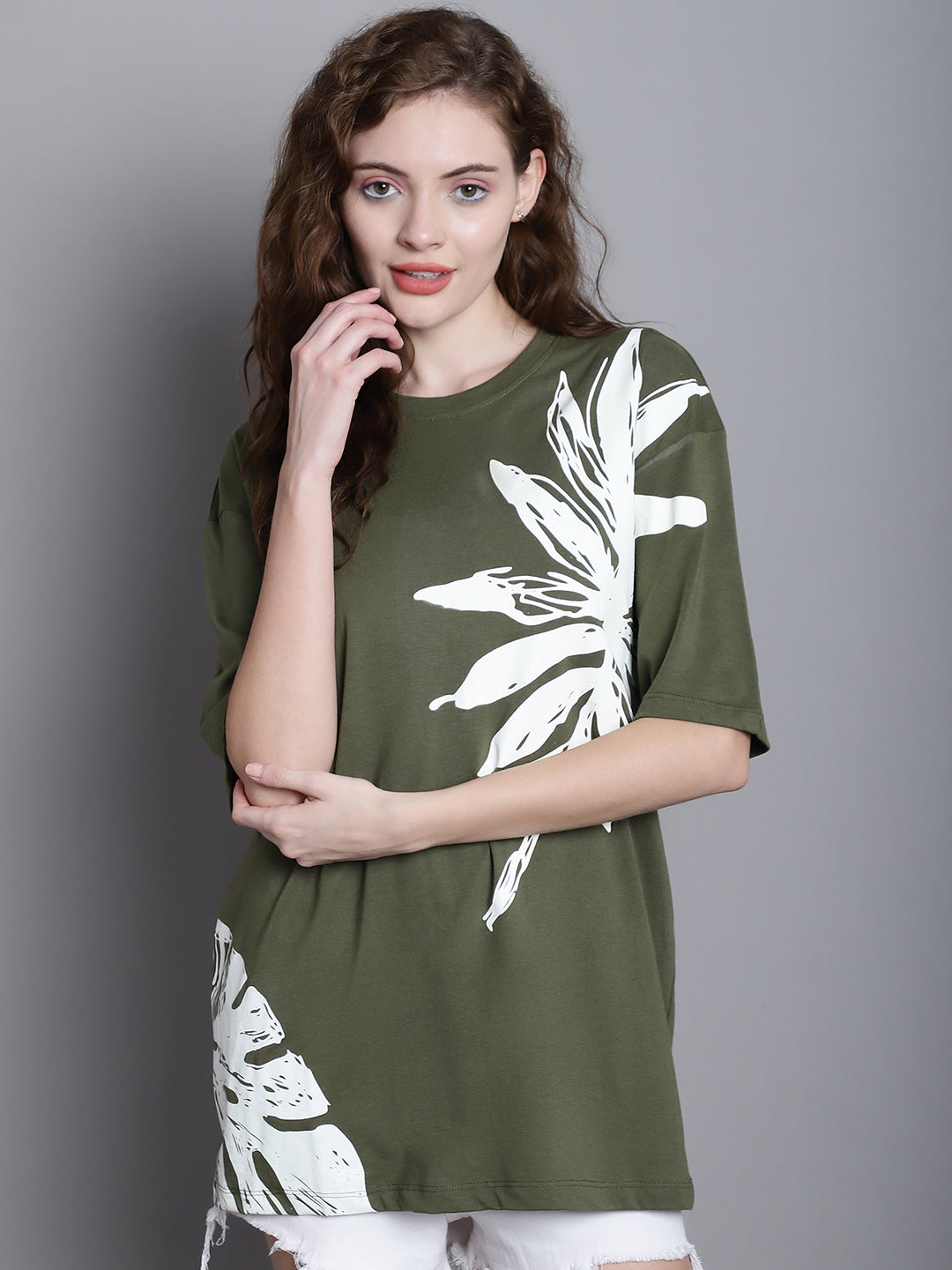 Women's Floral Printed Drop Shoulder Sleeves Oversized T-Shirt image 0