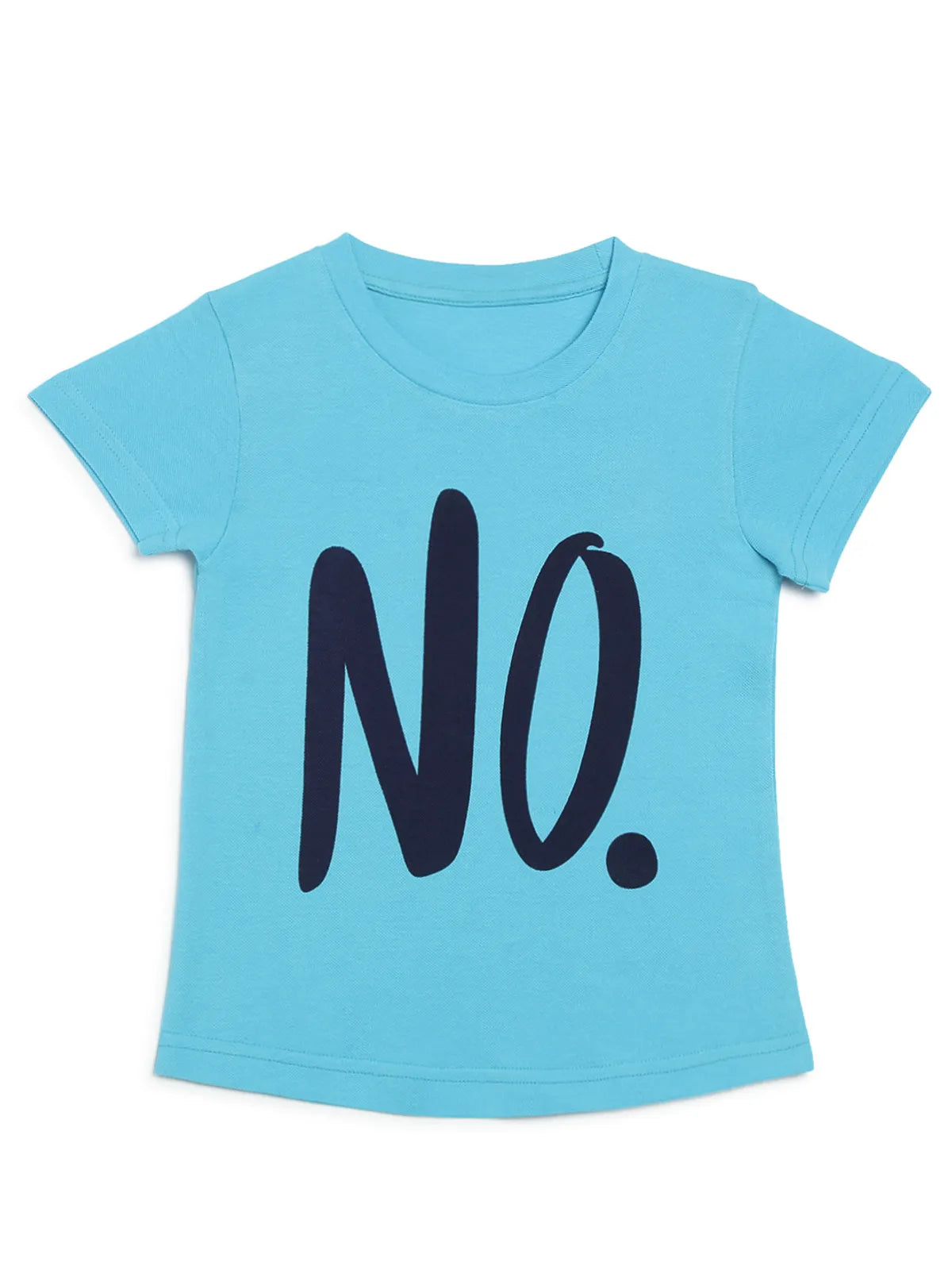 Door74 Unisex Blue No Printed Round Neck T-Shirt - 11-12Y image