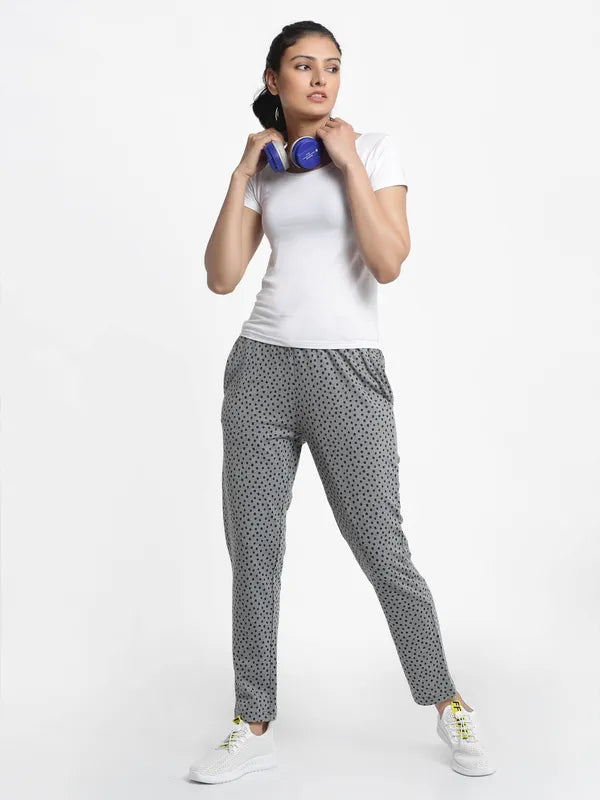 Grey Cotton Printed Joggers For Women image 3