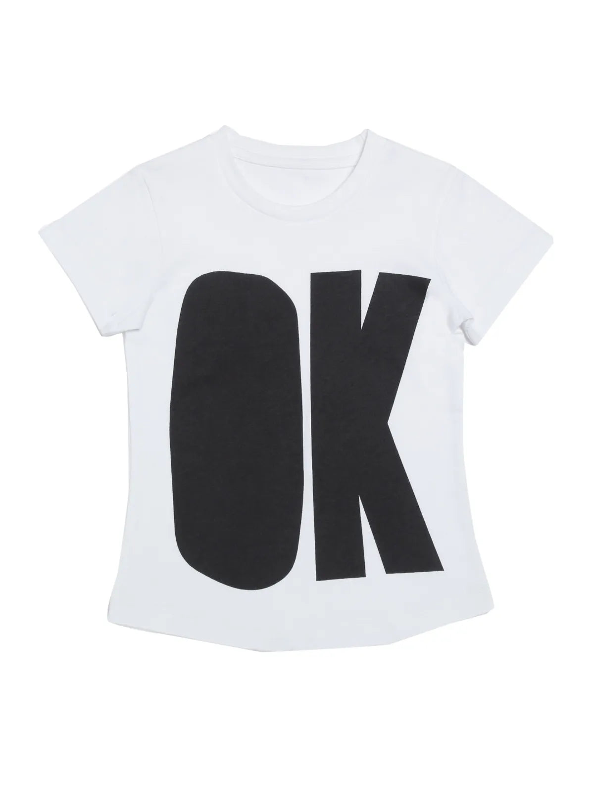 Door74 Unisex White Ok Printed Round Neck T-Shirt - 11-12Y image