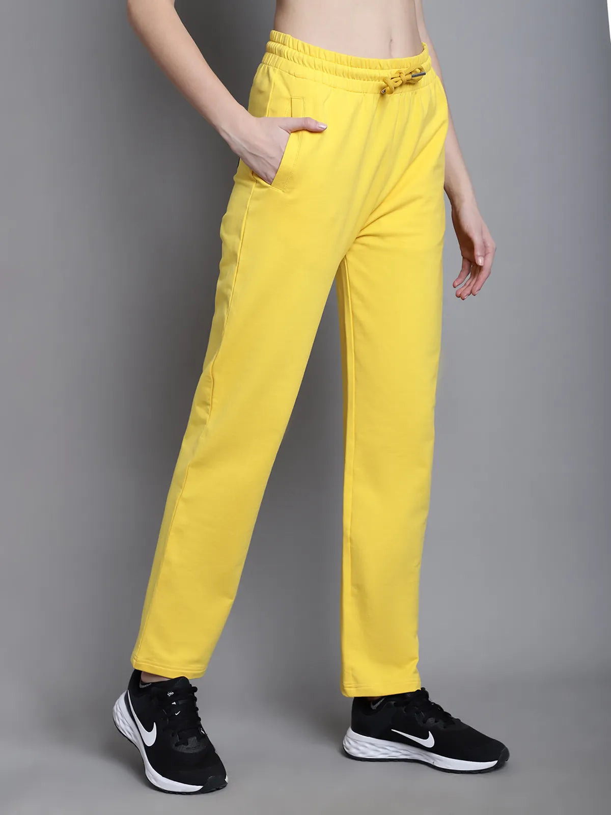 Yellow Cotton Solid Joggers For Women image 3