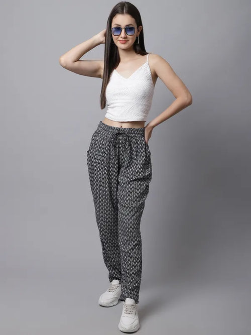 Black Cotton Printed Joggers For Women image 1