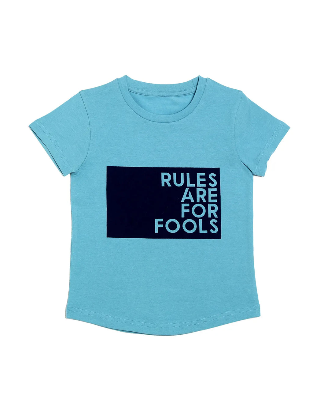 Door74 Unisex Blue Rules Are For Fools Printed Round Neck T-Shirt - 5-6Y image