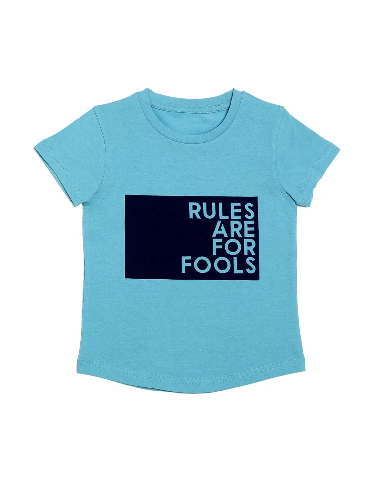 Door74 Unisex Blue Rules Are For Fools Printed Round Neck T-Shirt - 5-6Y image