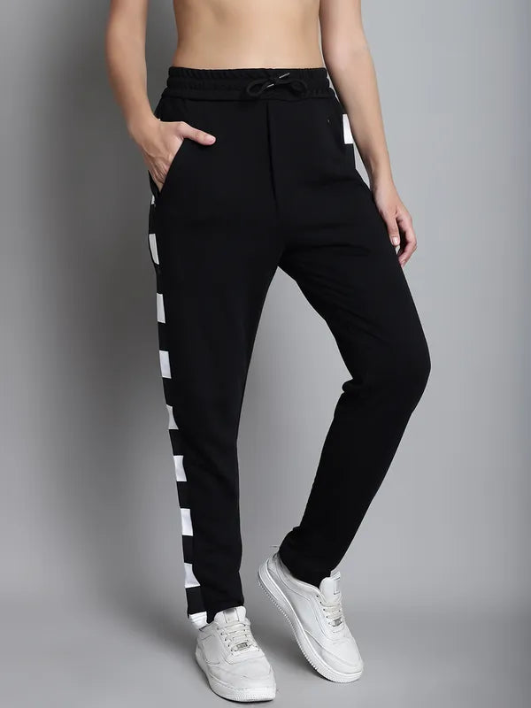 Black Cotton Printed Joggers For Women image 2