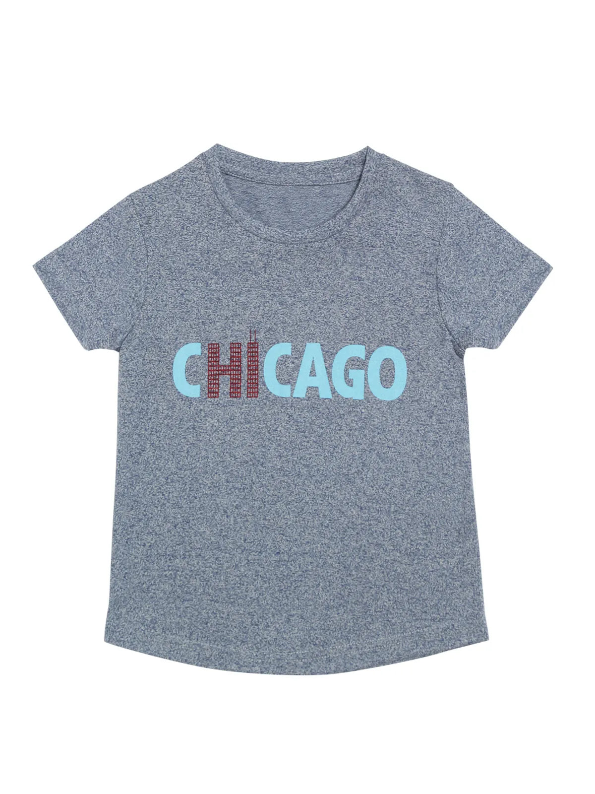 Door74 Unisex Blue Chicago Printed Round Neck T-Shirt - 11-12Y image