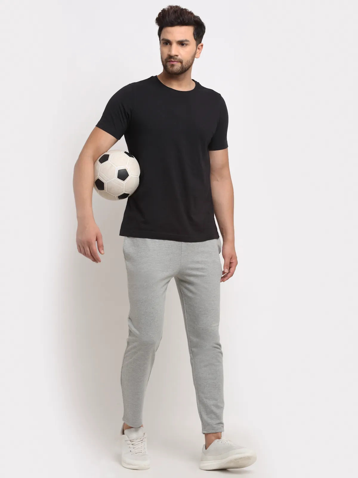 Light Grey Cotton Solid Joggers for Men - L image