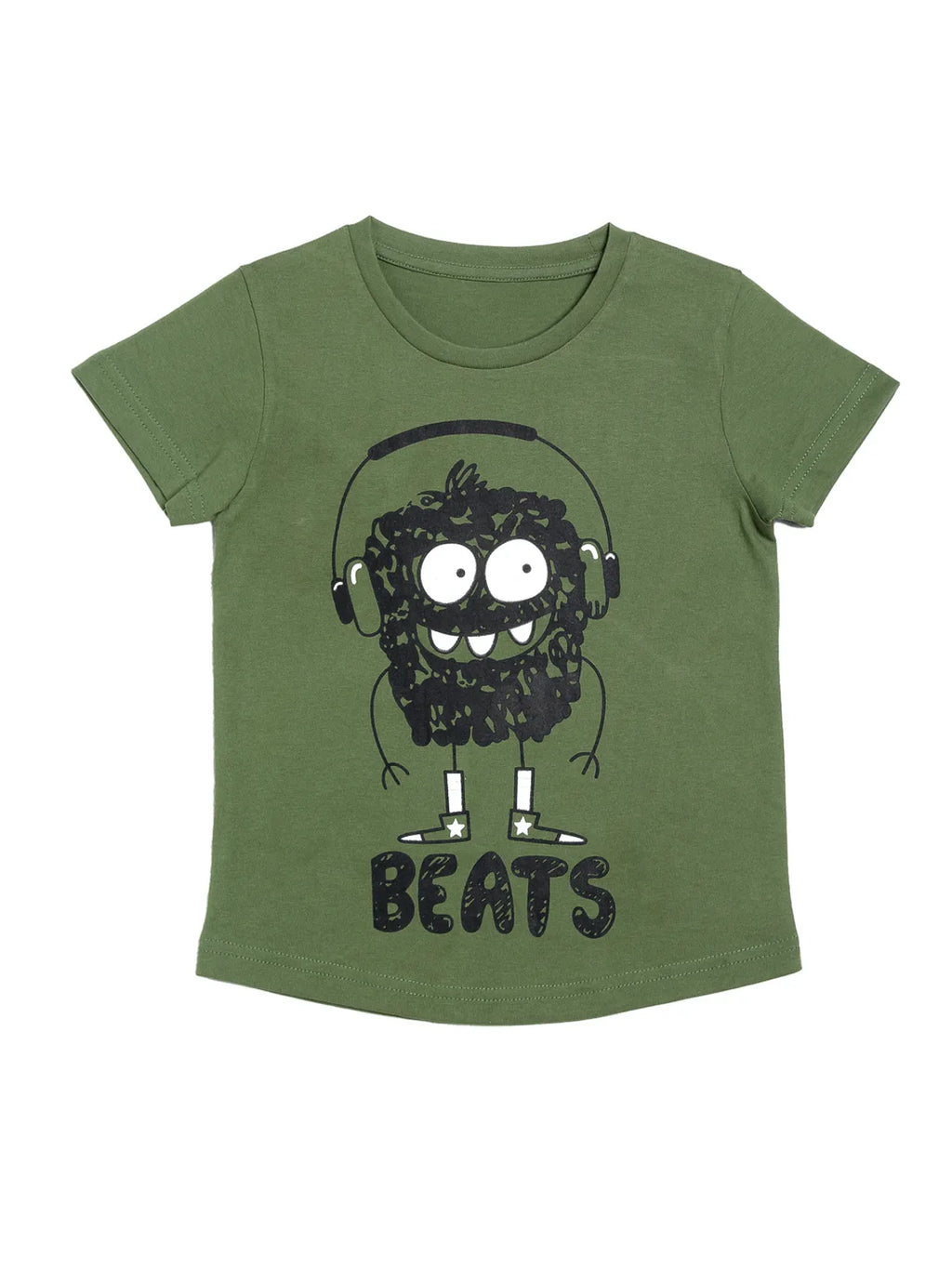 Door74 Unisex Green Monster Beats Printed Round Neck T-Shirt - 13-14Y image