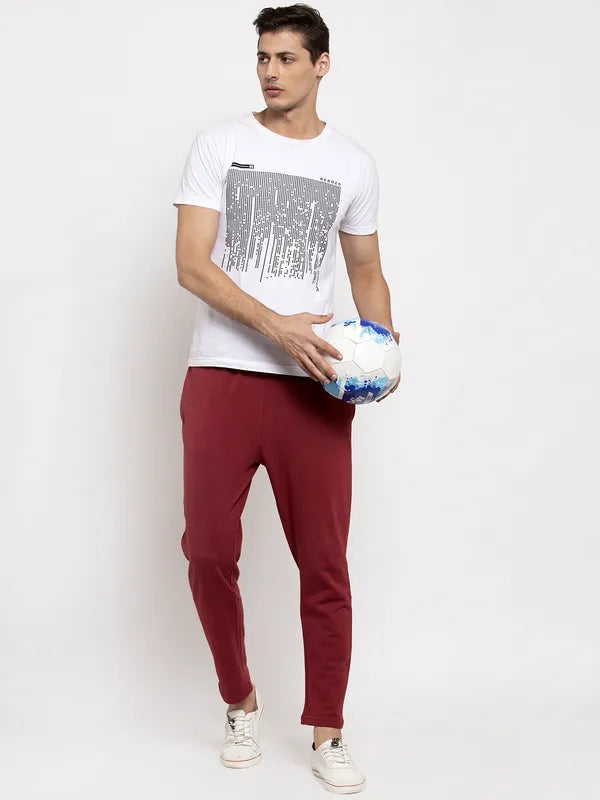 Maroon Cotton Solid Joggers for Men - XL image