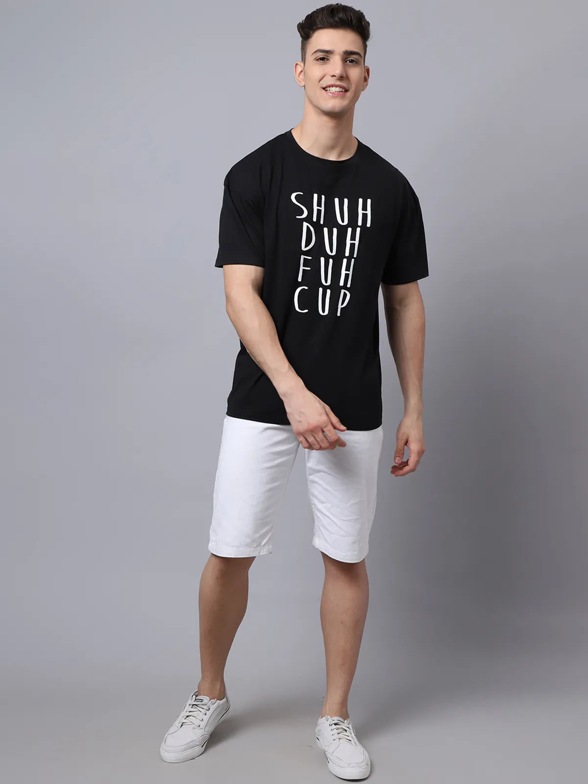 Black Cotton Printed Oversized Graphic T-shirt For Men
