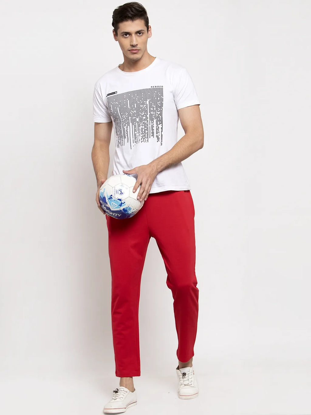 Red Cotton Solid Jogger For Men - L image