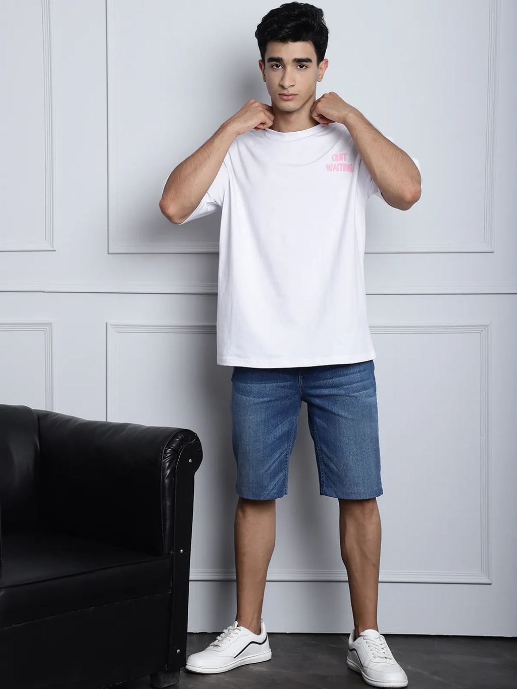 White Pink Text Oversized T-shirt For Men Casual Style
