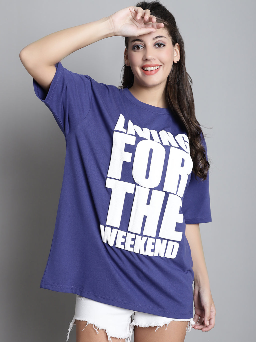 Typography Printed Drop-Shoulder Sleeves Oversized Cotton T-shirt - XL image