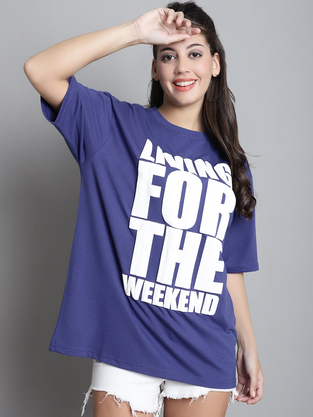 Typography Printed Drop-Shoulder Sleeves Oversized Cotton T-shirt - XL image