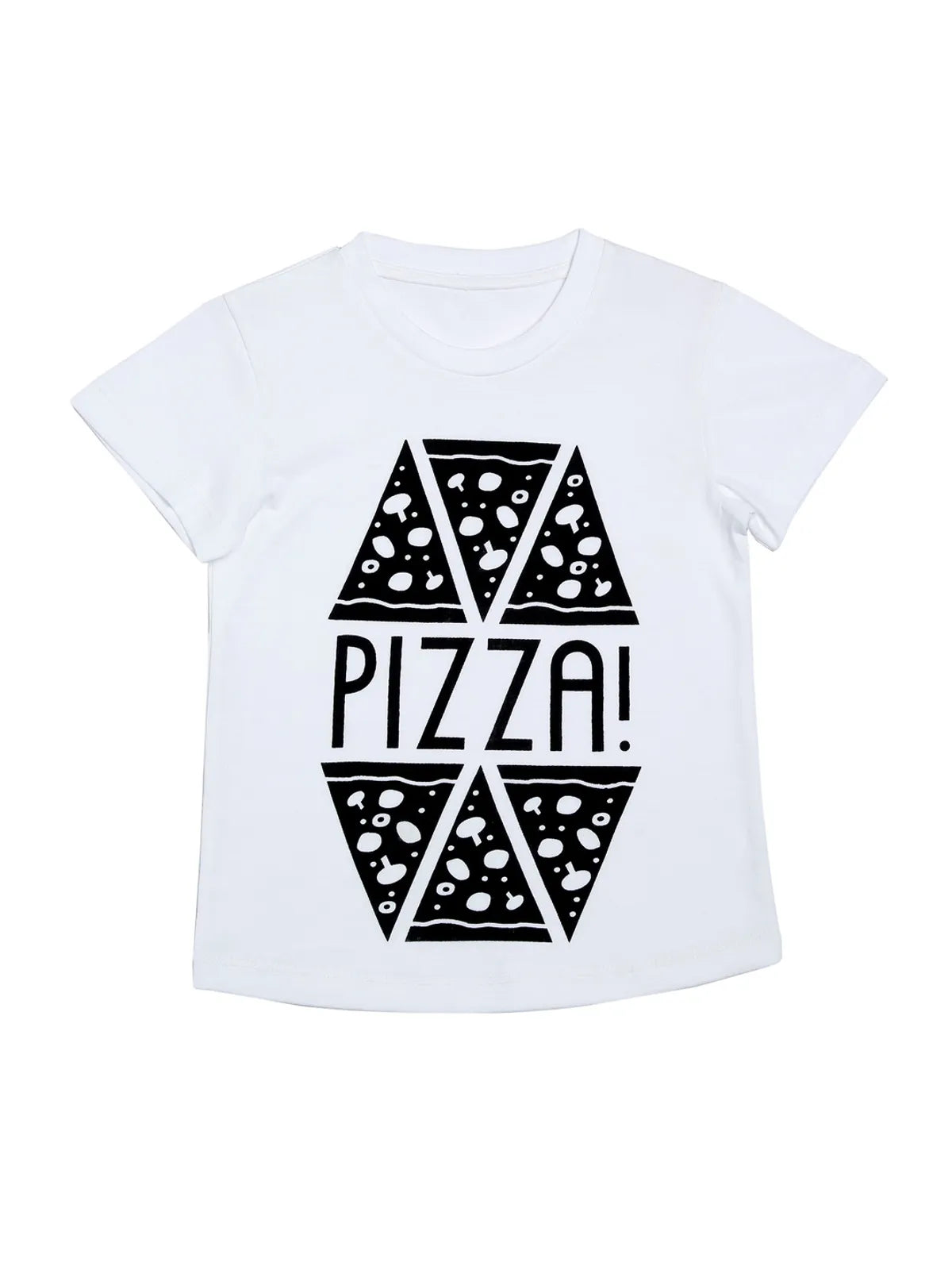 Door74 Unisex White Pizza Printed Round Neck T-Shirt - 11-12Y image