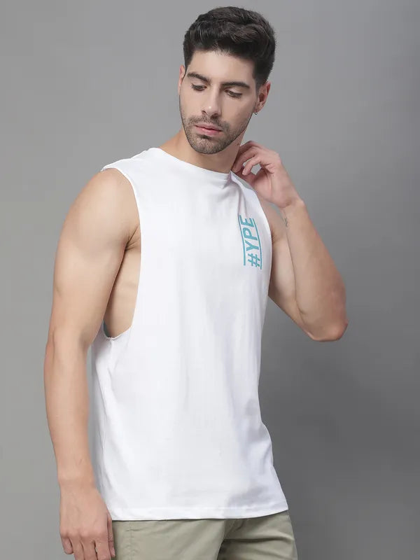 Door74 Hype Printed Drop Armhole White Vest image 1