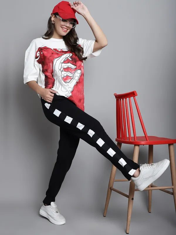 Black Cotton Printed Joggers For Women image 1