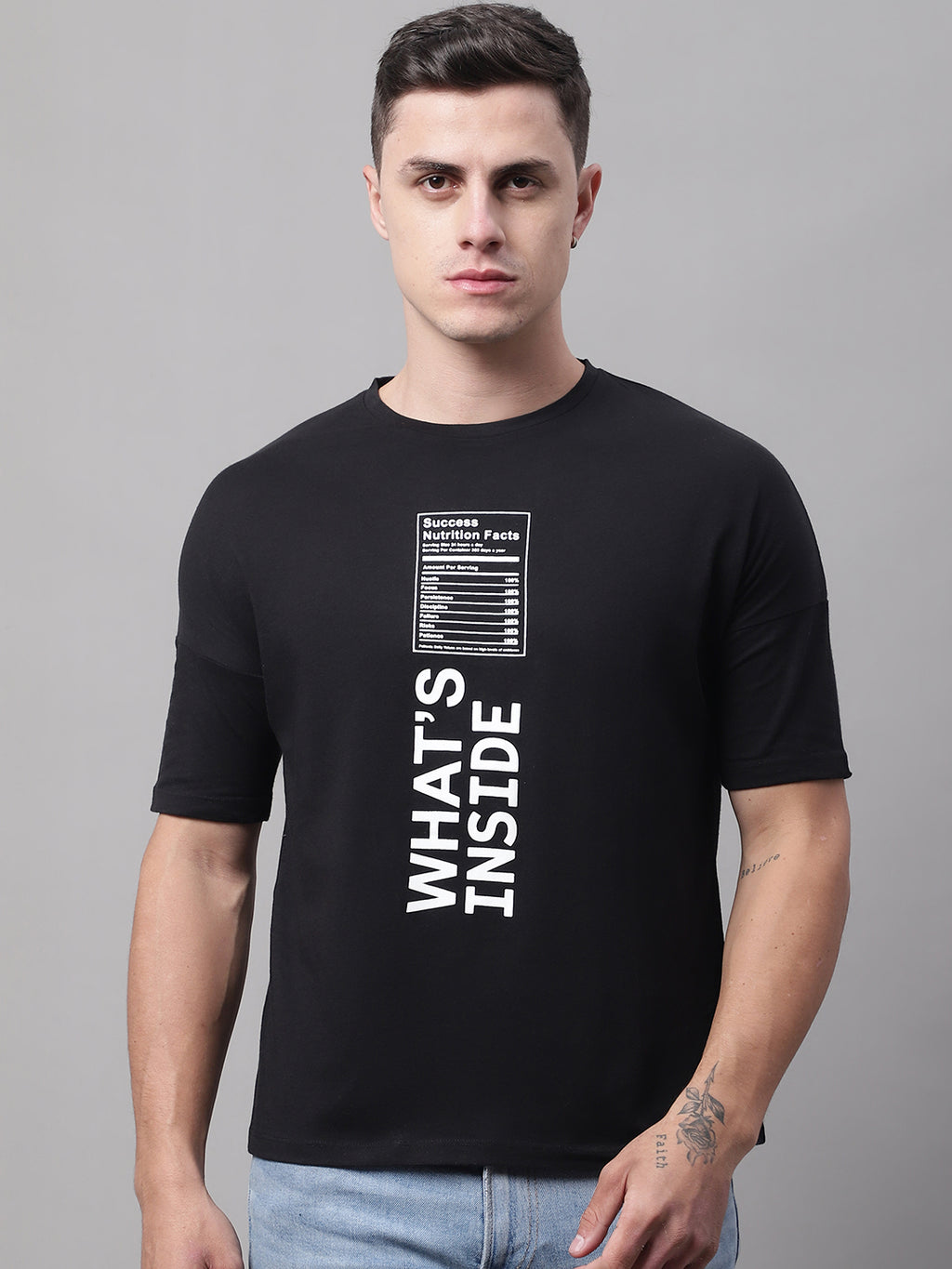 Whats Inside Printed Black Color Regular Fit T-shirt - XL image