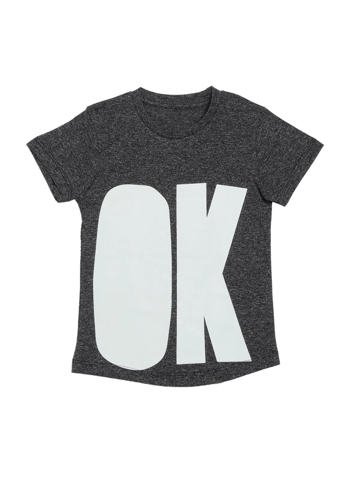 Door74 Unisex Grey Ok Printed Round Neck T-Shirt - 11-12Y image