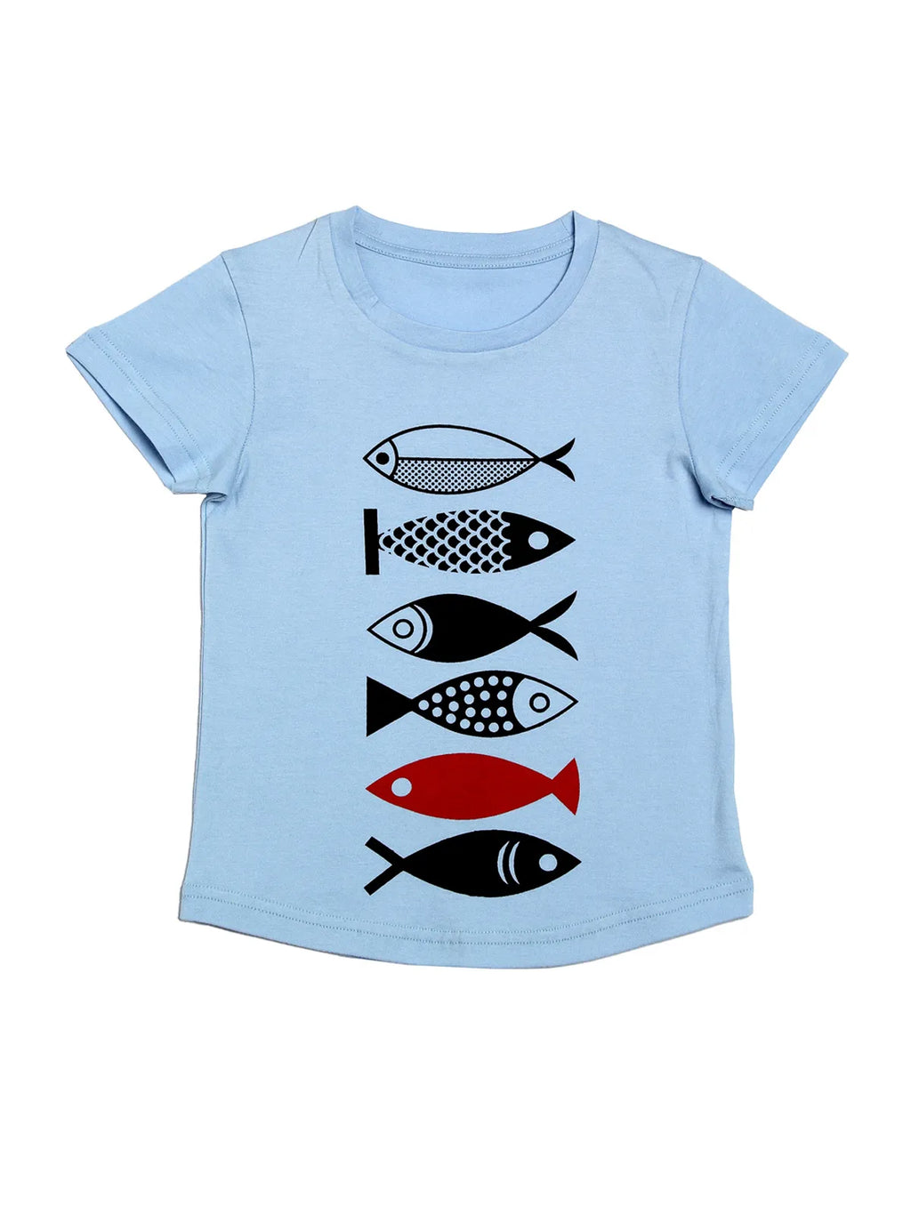 Door74 Unisex Blue Fishes Printed Round Neck T-Shirt image 0