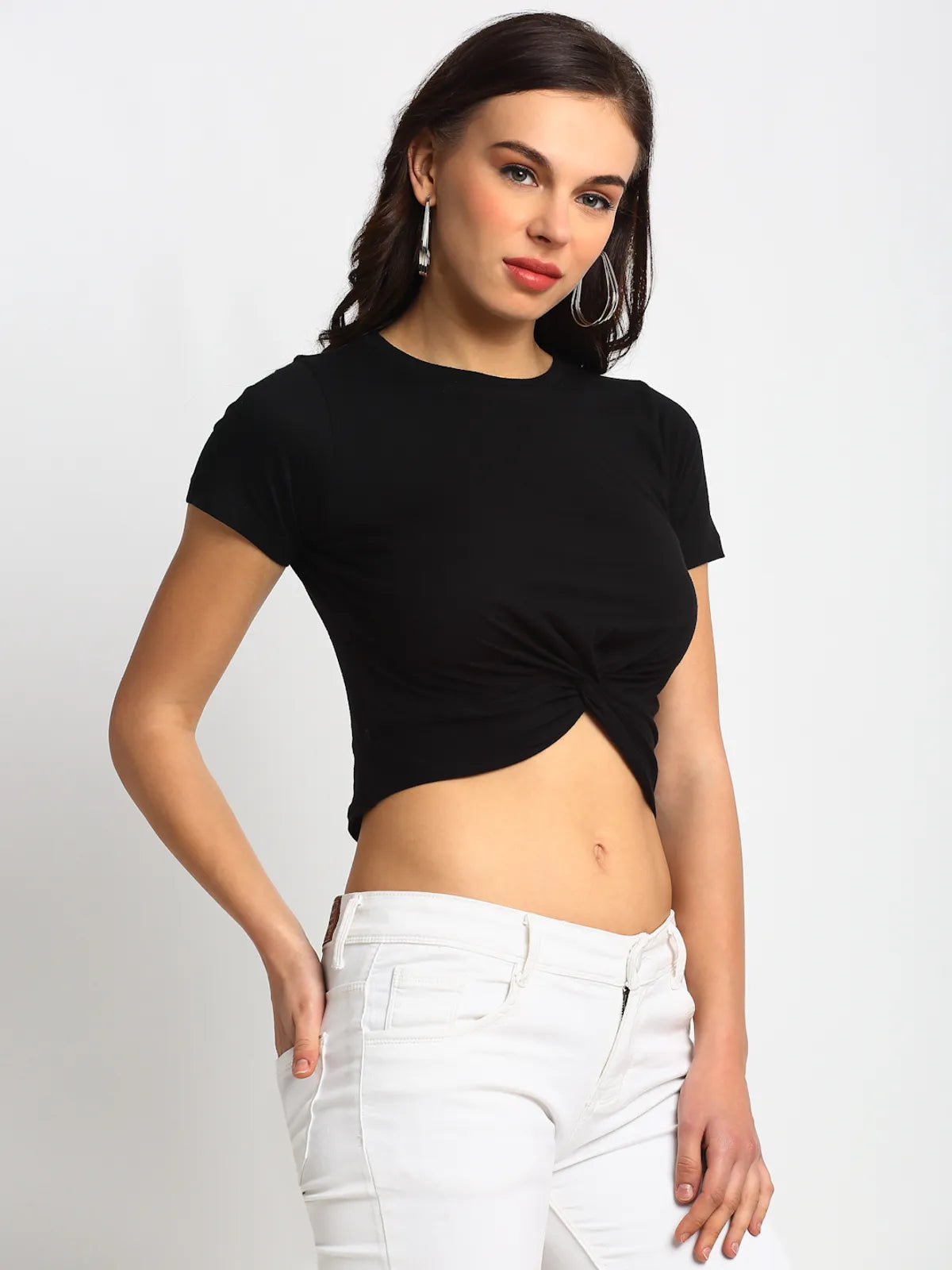 Stylish Navy Front-Gather Crop Women's Top - XS image