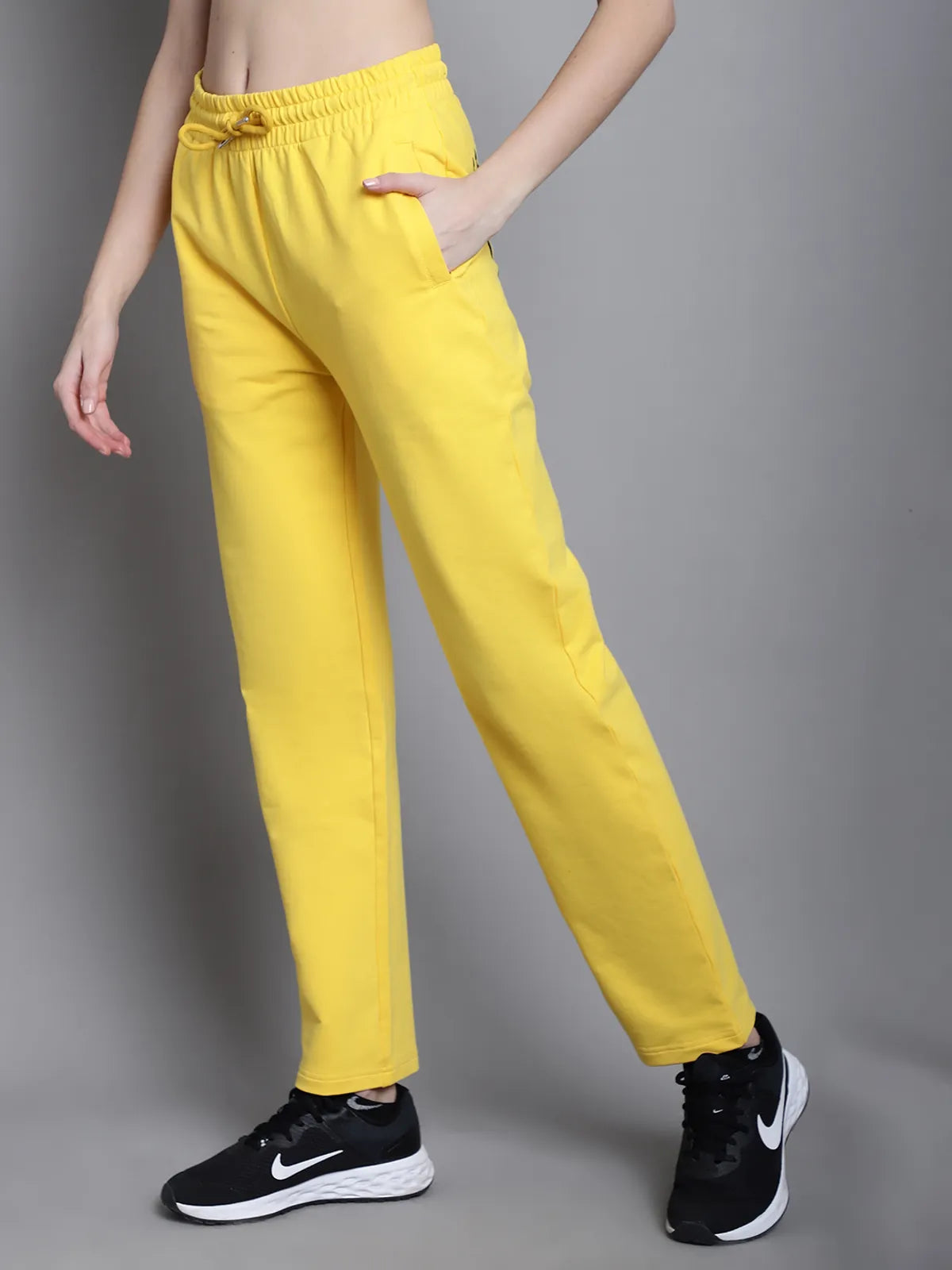 Yellow Cotton Solid Joggers For Women - S image